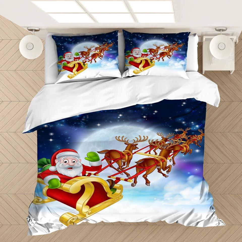 Weihnachts-Bettbezug Cartoon-Druck Bettwäsche-Set Mikrofaser Cartoon-Deckenbezug Mit Kissenbezügen Kindergeschenk