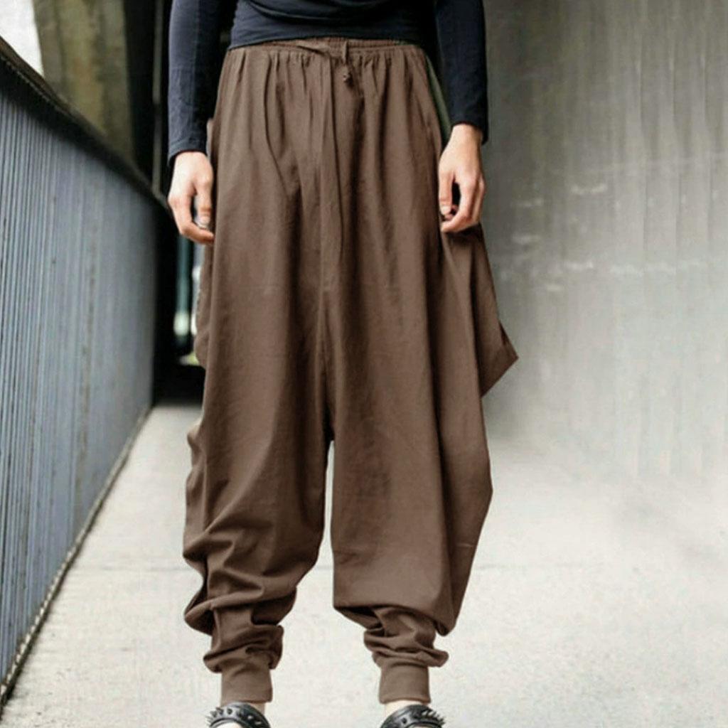 Men's Summer Lightweight Drop Crotch High Waist Drawstring Loose Baggy Solid Black Casual Pants Plus Size Streetwear For Everyday Wear