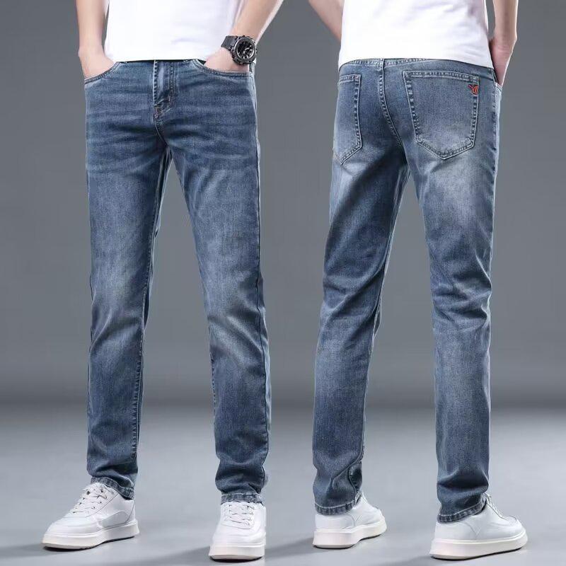 

Мужские летние джинсы прямого кроя из ледяного шелка 2024 - Легкие, свободного кроя, повседневные длинные брюки 29 синий/серый