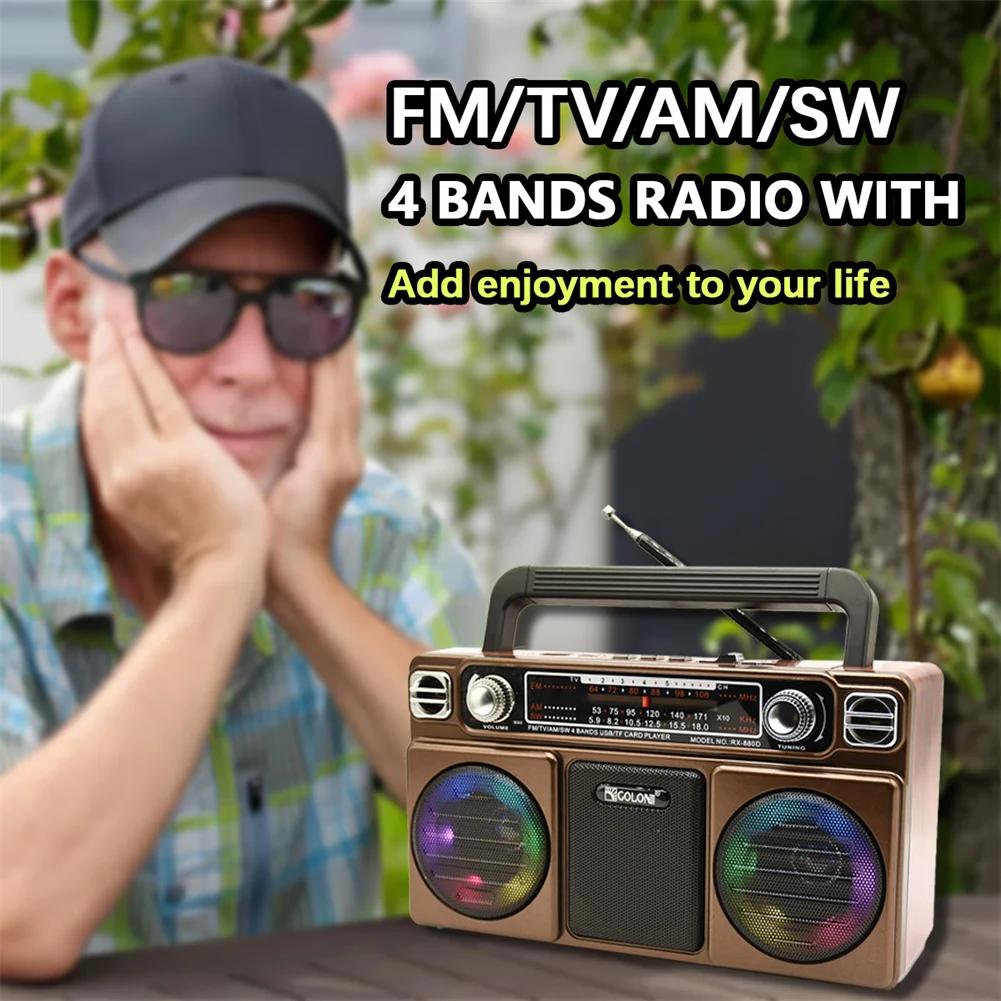 High Quality Retro Portable Radio USB TF AM FM SW Multiband Vintage Home Card Radio Bluetooth Speaker With Light Rechargeable DC