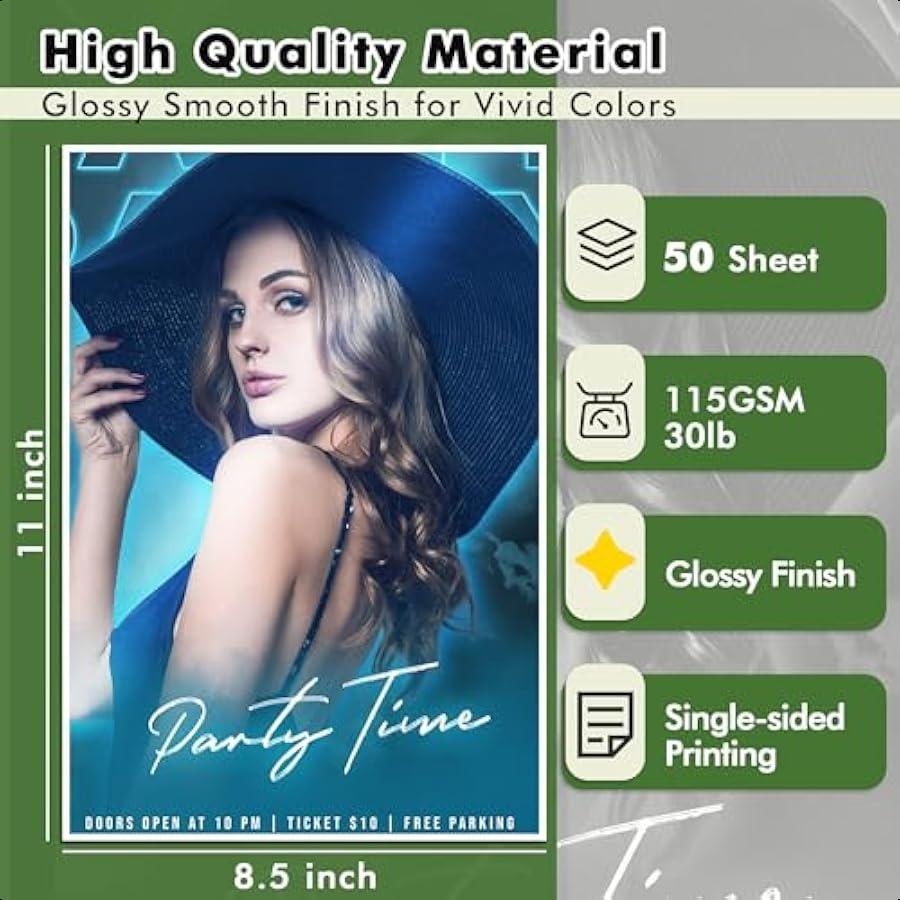 

Глянцевая тонкая фотобумага для струйной печати 8,5x11 дюймов 30 фунтов для DIY чипсов, листовок, фотографий, картинок 115 г/м² 50 листов для струйных принтеров D United States