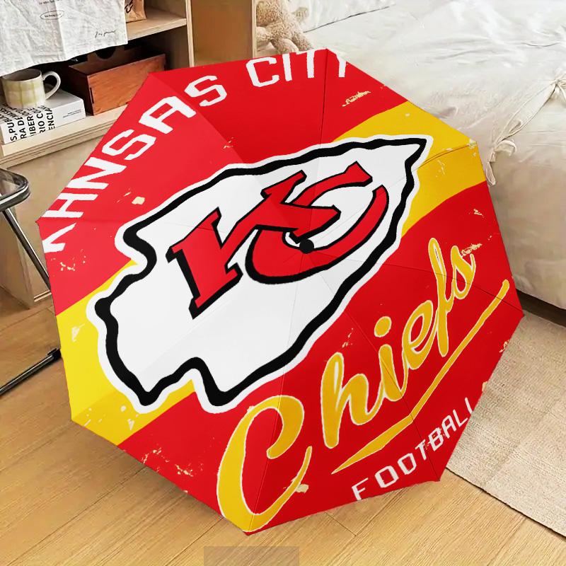 Kansas City Chiefs Pattern Umbrella Folding Umbrella, Automatic Umbrella 8-Frame for Travel, Camping Use Gift for Halloween Christmas
