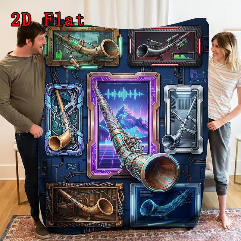 Futuristic Horn Innovations 2D Flat Pattern Flannel Blanket, High quality All Seasons, Home Decor, Warmth and Comfort, Perfect for Christmas Gifts.