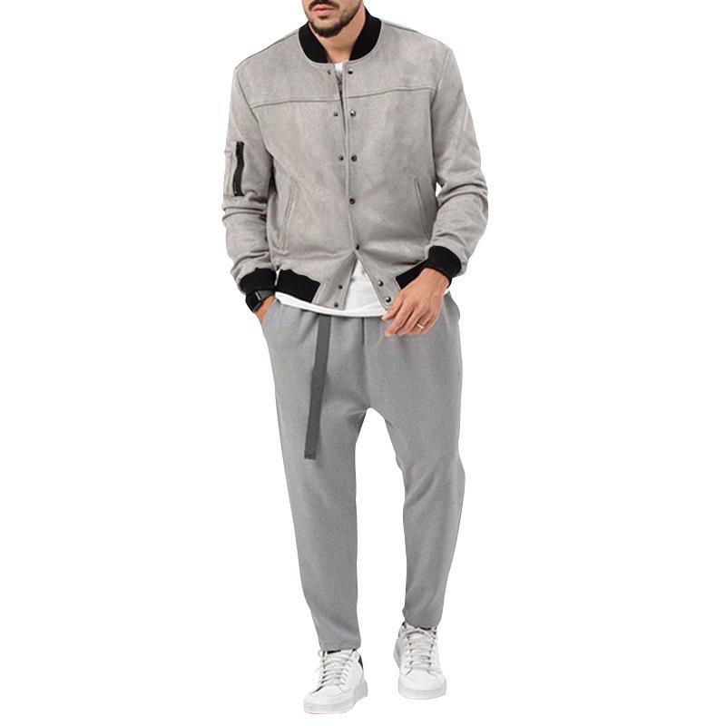 Suede Stand-Up Collar Men's Button Cardigan Jacket - Autumn/Winter Retro American Casual Outerwear