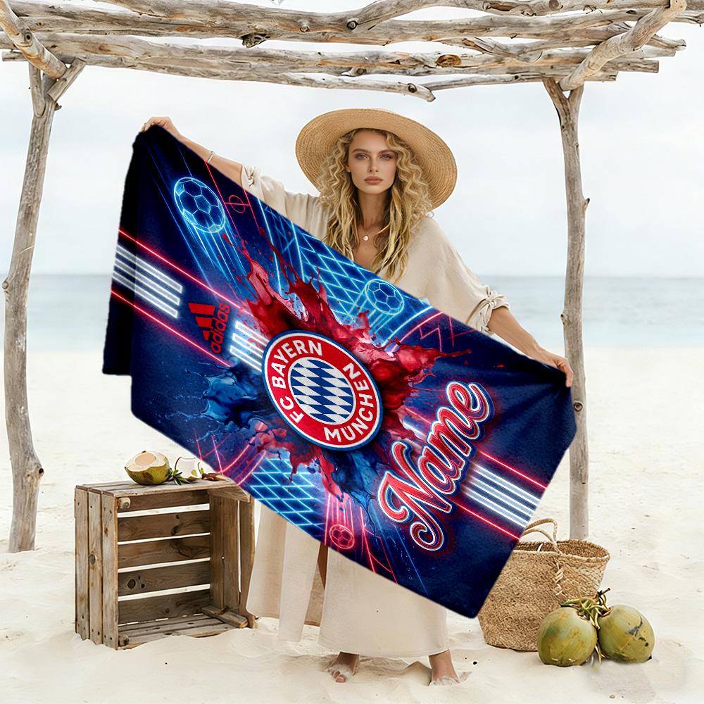 Bayern Munich Soccer Fan Art Personalized Name Beach Towel Soft Durable Quick-Dry Suitable for Swimming Gym Camping Yoga Vacation