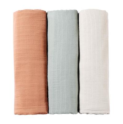 Wickeltuch aus Gaze, Babydecke, Babybadetuch, weiche Baumwolle, doppelte Gaze, Stillumhang für Babys und Neugeborene, 120 x 120 cm, 3er-Set [MOMSMENU] 100 %