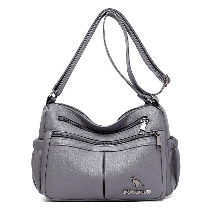 Mehrschichtige Umhängetasche mit großem Fassungsvermögen aus weichem Leder