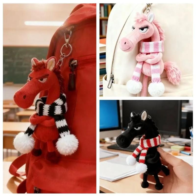New Year Horse Plush Keychain Handbag Decoration Backpack Hanging Soft Horse Key Ring Toy New Year Gift for Boys and Girls