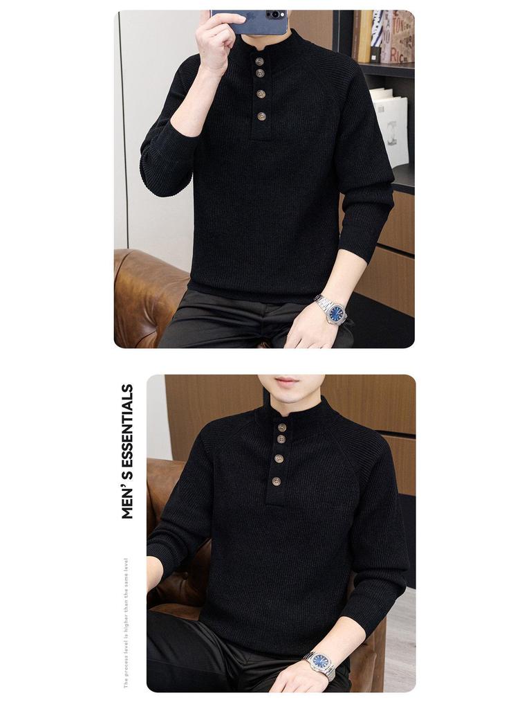 Men's Retro Half-High Collar Knit Sweater - Youthful College Style, Woolen Base Layer for Autumn/Winter