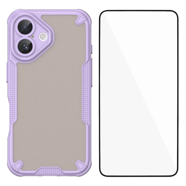 

WANLONFENG MFFJ Series For iPhone 16 Case Anti Drop TPU Phone Back Cover with Screen Film Purple