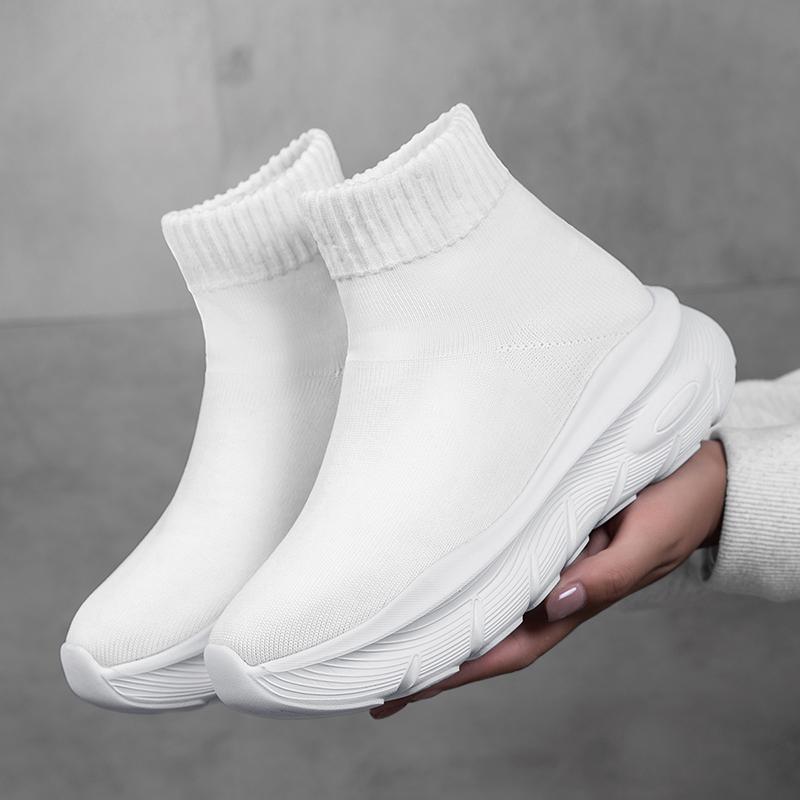 Unisex Winter High Top Sport Shoes Knitted Slip-On Lined Couple Matching Ankle Length Socks Sneakers