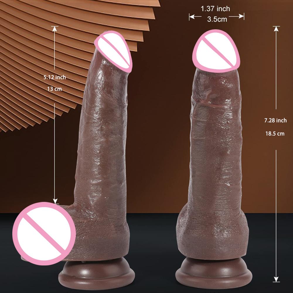 7.3inch Soft Realistic Dildo Silicone Anal Dildo with Suction Cup Dark-Brown Fake Penis Adult Sex Toys for Beginner Dildos Women