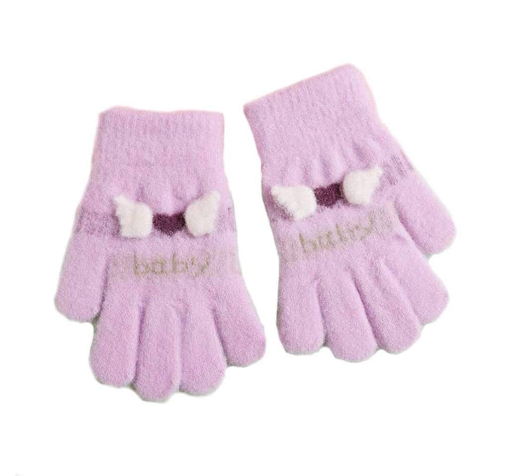 VIISEN Popular Design for Girls Ages Cute and Perfect for Winter and Cycling Ages Kids' Gloves, Five-Finger 2-6, Warm, Outings, School, (Purple, 1,