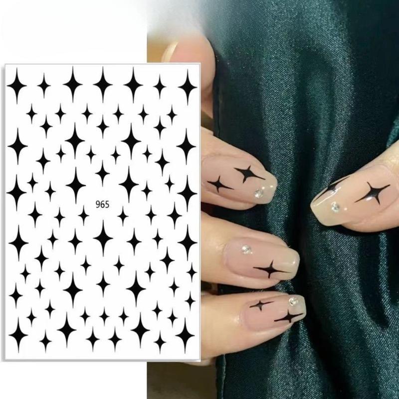 Sternenlicht Nagelsticker, Selbstklebende Sticker mit vierzackigen Sternen, Laser Gold und Silber Schwarz und Weiß Nagelsticker, Nagelsticker