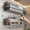 Nordic Gunmetal Grey Countertop Kitchen Spice Rack with Hooks