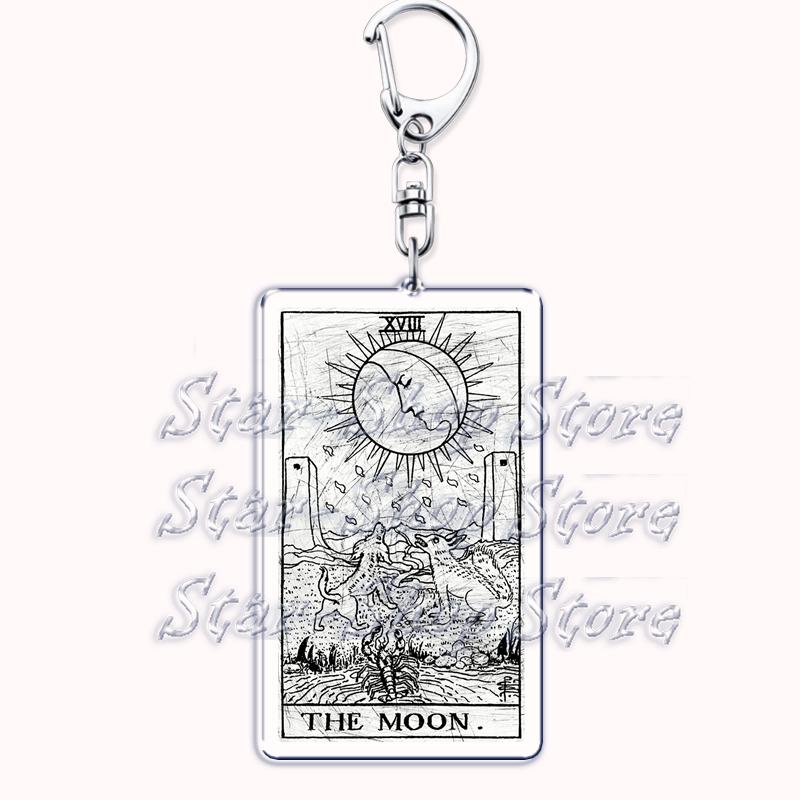 Popular Culture Halloween Tarot Card Keychains for Accessories Moon Luna Death Keyring Jewelry Fans Lovers Friends Reader Gifts