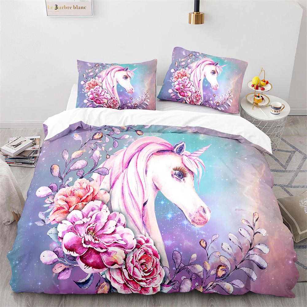 Unicorn Rainbow Duvet Cover Set King Twin Full Size Kids Boy Girl Bedding Set Colourful Cartoon Child Polyester Comforter Cover