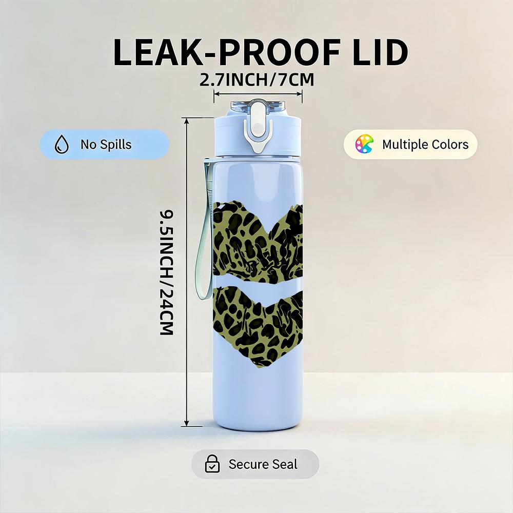 1PC Broken Leopard Heart Graphic,750ml Color Plastic Sports Water Bottle,Leakproof Flip Straw Lid,Suitable for Sports Office Home Use
