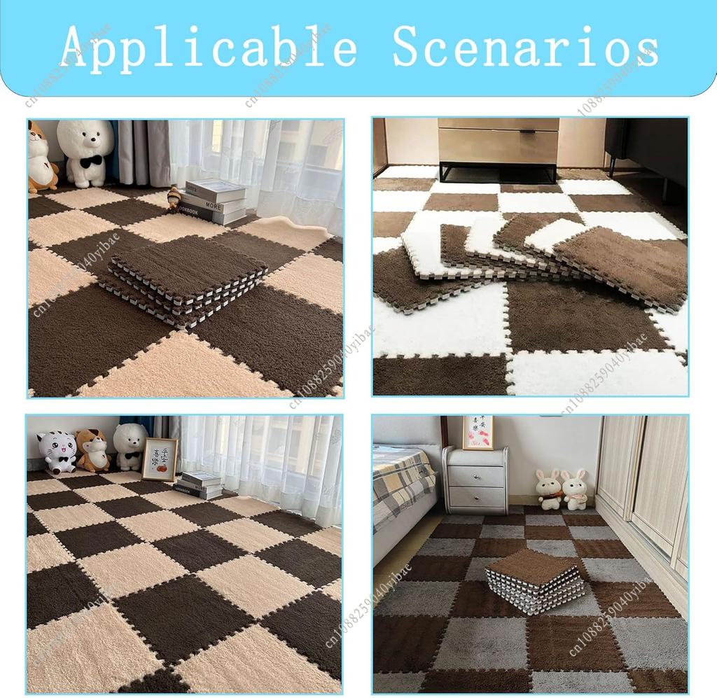 10Pcs Soft Plush Puzzle Carpet Play Mat 30*30*1CM Room Warm Playmat Interlocking Exercise Tiles Fluffy Area Decoration Mat Rug