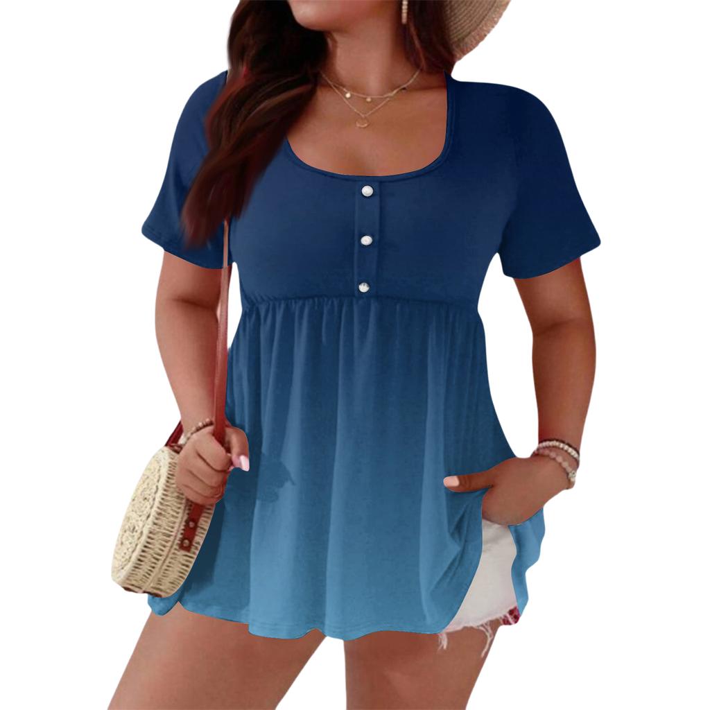 Women's Fashionable Casual Short Sleeve Loose Fit Button Front Printed Blouse