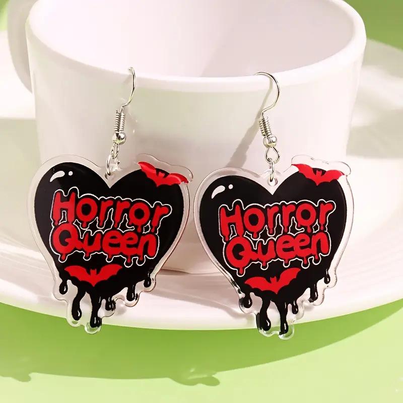 Cross-border hot-selling Halloween fun horror bat love printing acrylic personality European and American cross-border pendant earrings