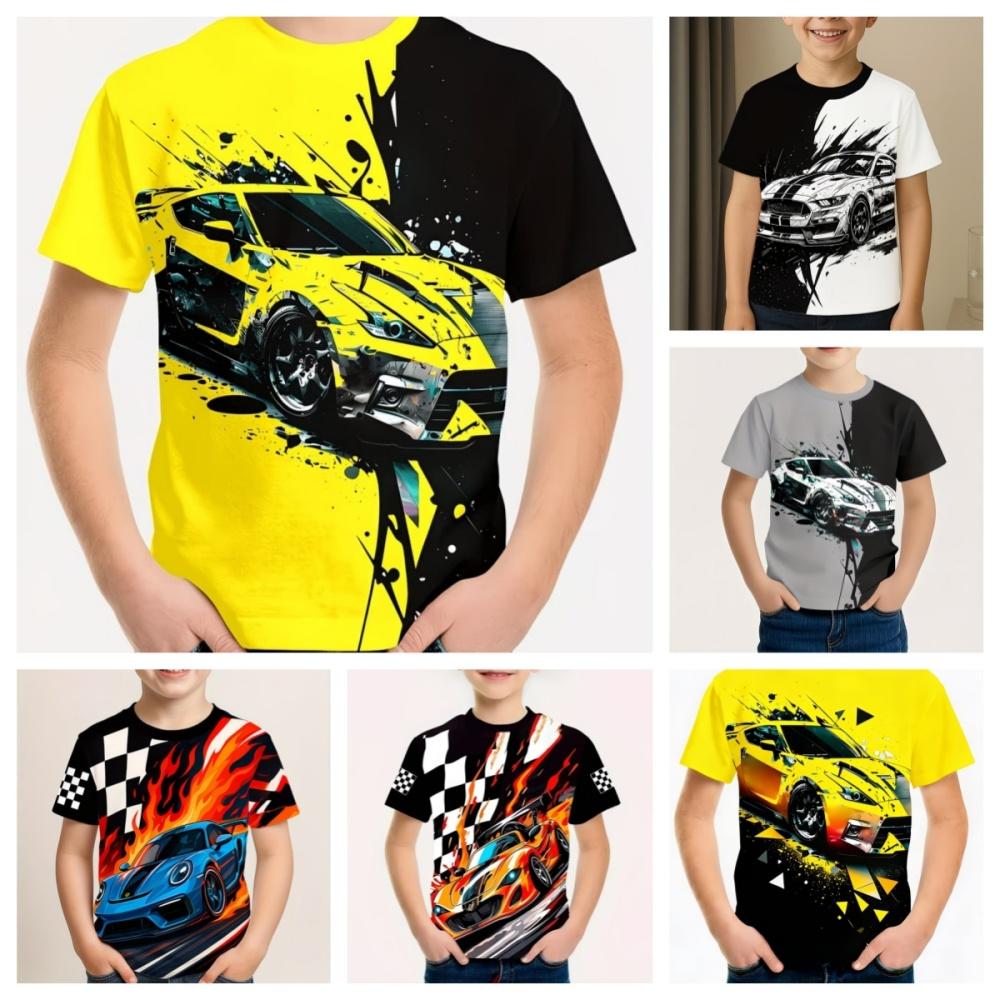 Kids Clothes Boys Tshirt Short Sleeve Stylish Car Racing Graphic T Shirts Children Summer Clothes Casual Streetwear Boys Clothes