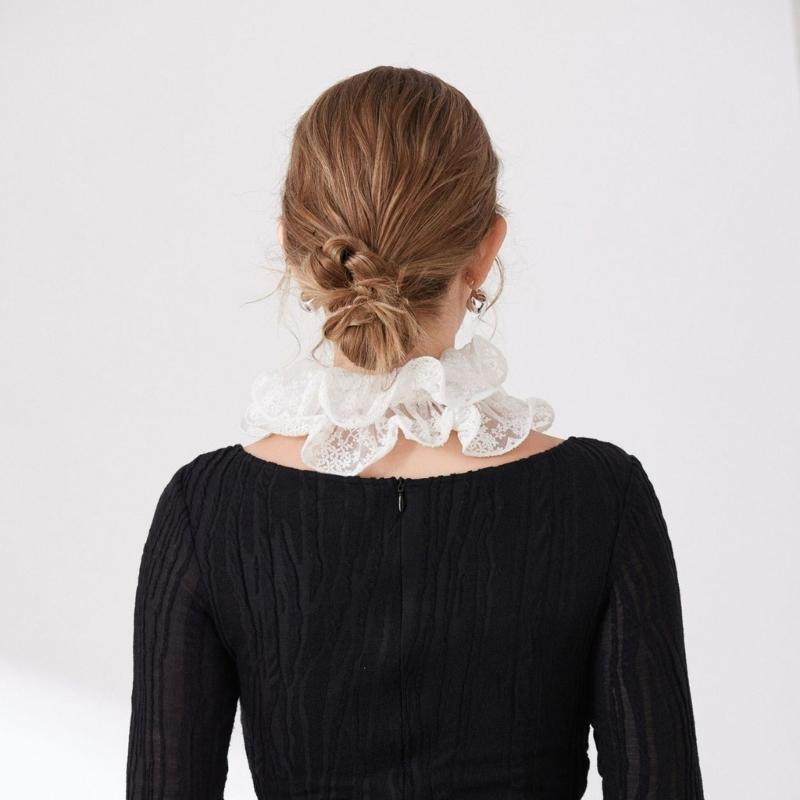 Ruffle Faux Collar Cuffs Sleeves Collar Insert Outfit Enhancer for Office Women Various Occasion Clothing Accessory