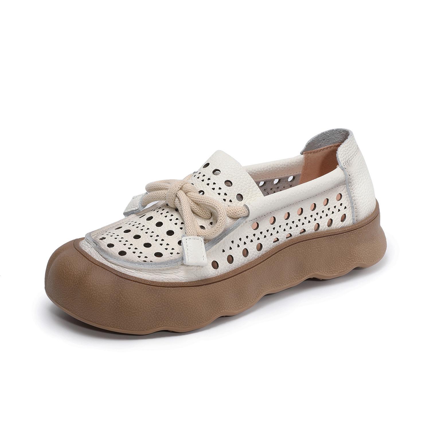 

Johnature Soft Cowhide Flat Sandals Genuine Leather Hollow-out Breathable Soft Sole Women s Shoes 41 бежевий