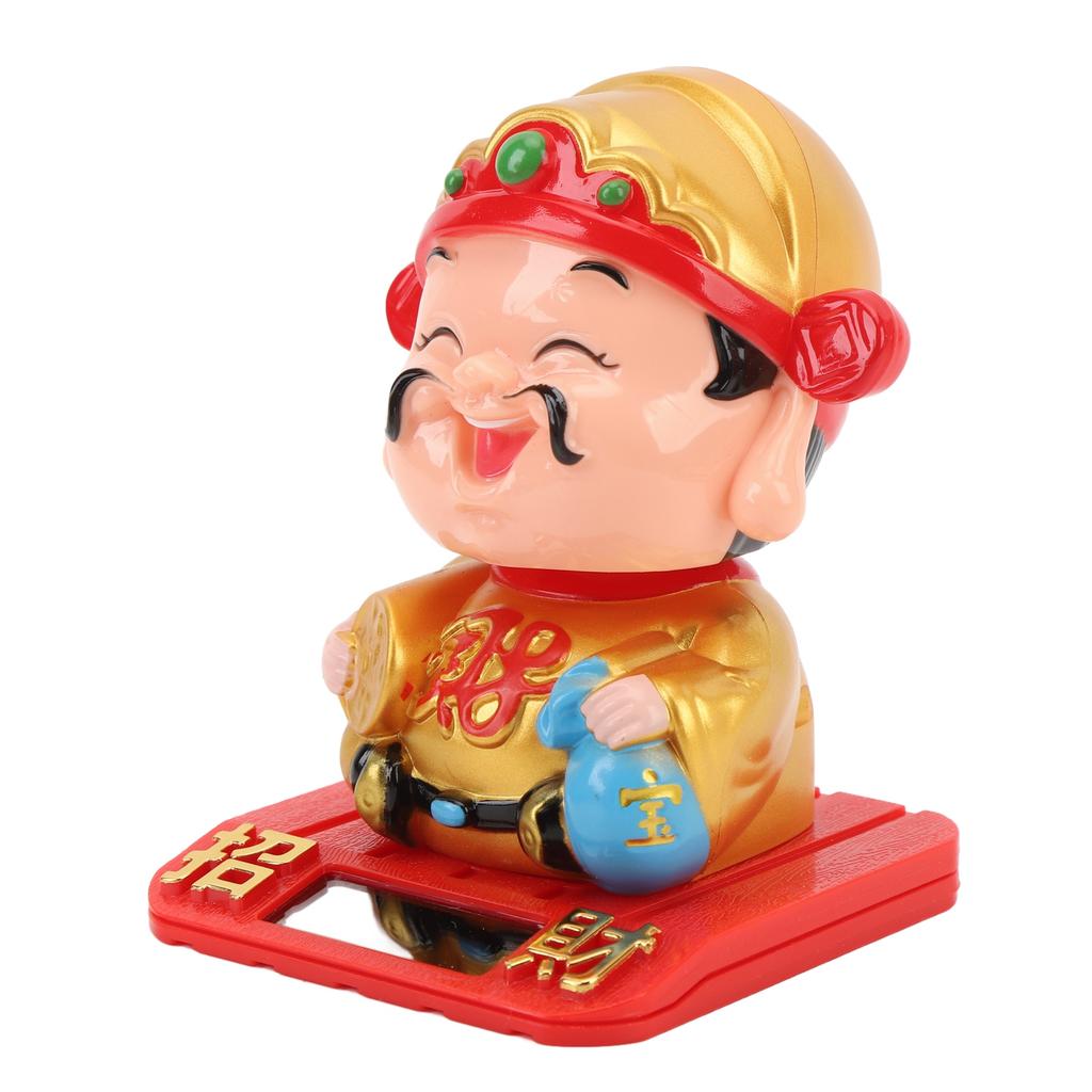 Cai Shen Statue Light Sensing Automatic Nodding Cai Shen Figurine for Car Dashboard Hotel