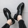 Black Men's Small Leather Shoes British Pointed Head Carved Men's Shoes Lace-up Dress Business Casual Shoes