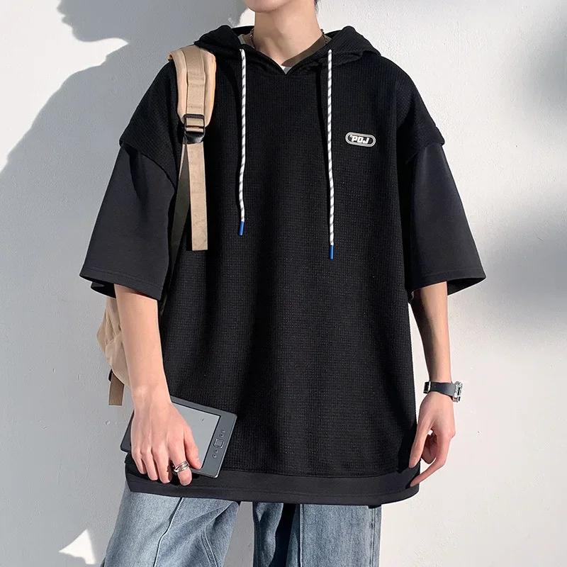 Summer Hooded Short Sleeve T-shirt Fashion Streetwear Oversize T-shirt Tops