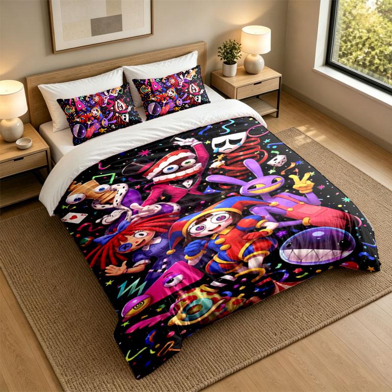 Set Biancheria da Letto 3 Pezzi The Amazing Digital Circus Lenzuolo Morbido e Due Federe Decorazione Camera da Letto Casa