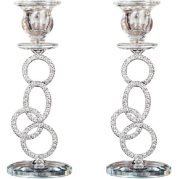 Crystal Taper Candle Holders, Candle Holders for Taper Candle,Candlestick Holders, Taper Candle Holder for Coffee Dining Table, Wedding серебряный