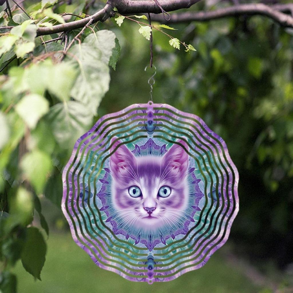 10 Inch Hanging Wind Chime with Vibrant Cat and Geometric Design 360 Degree Hook for Easy Installation Perfect for All Seasons Garden Decor