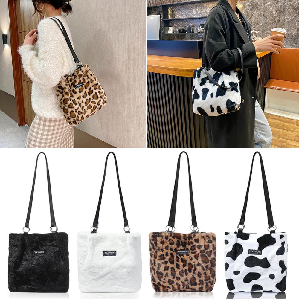 fluffy cheetah print tote bag
