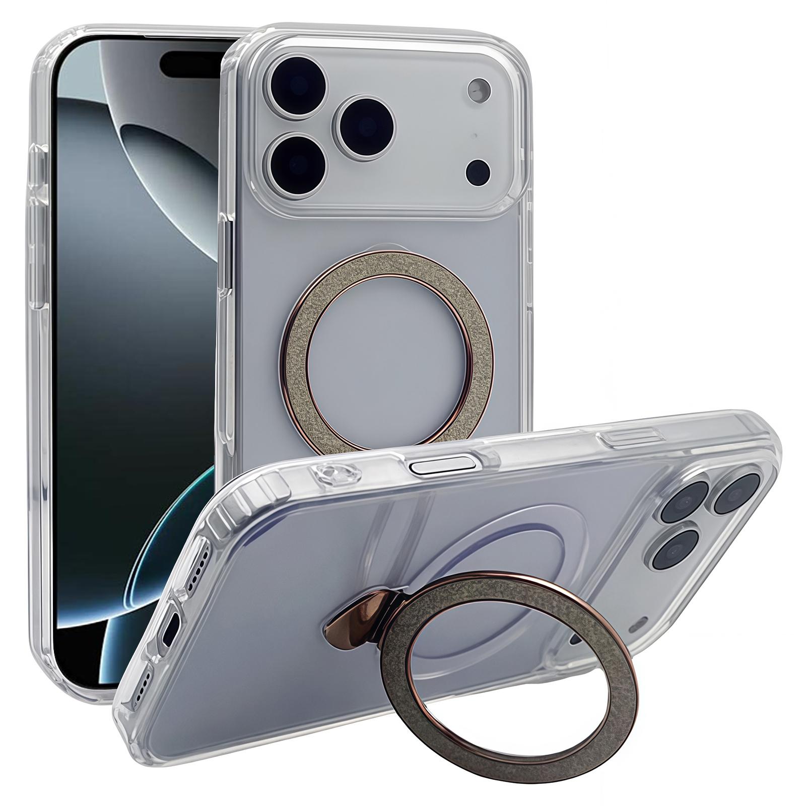 

For iPhone 17 Pro Max Case TPU+Acrylic Clear Phone Cover with Glitter Ring Kickstand Gold