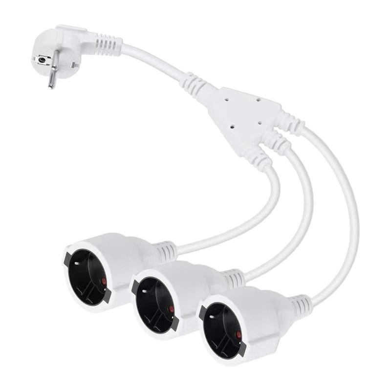 European Plug 3x1.5mm² One-to-Three Power Extension Cord with Protective Connector, 0.34m