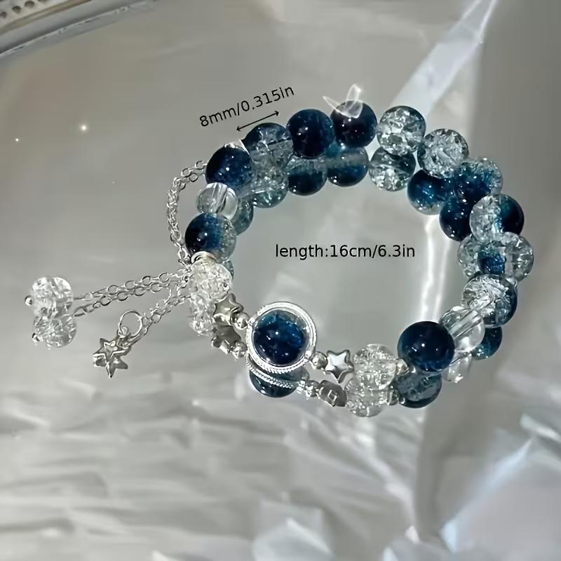 2pcs/4pcs Women's Galaxy Bracelet with Blue Cracked Glass Beads, Star Charm, Cosmic Jewelry, Adjustable Fashion Gift for Her