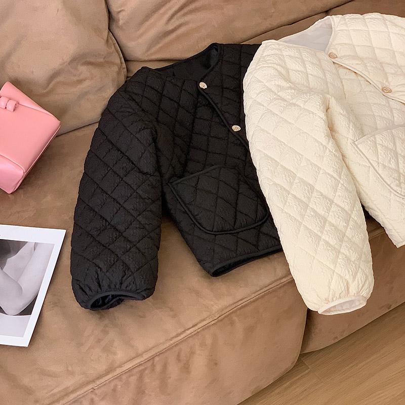 Women's Autumn Winter O Neck Long Sleeve Button Big Pocket Short Warm Parka Chic Jacket