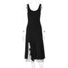 2026 Womens U-Neck Sleeveless Ruffle Split Hem Slim Fitting Dress