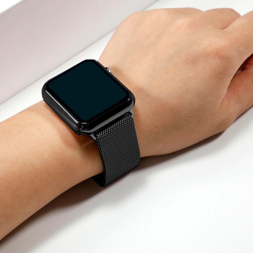 Milanese Loop + Case with Screen Protector for Apple Watch 1/2/3/4/5/6/SE 42/44MM, Black