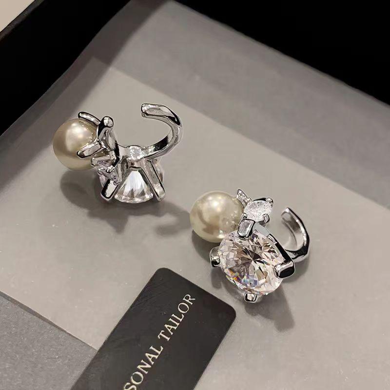 Super Flash 5A Zircon Pearl Without Ear Piercings, Ear Clips, Women's Ear Bone Clips, Earrings, Temperament Ears