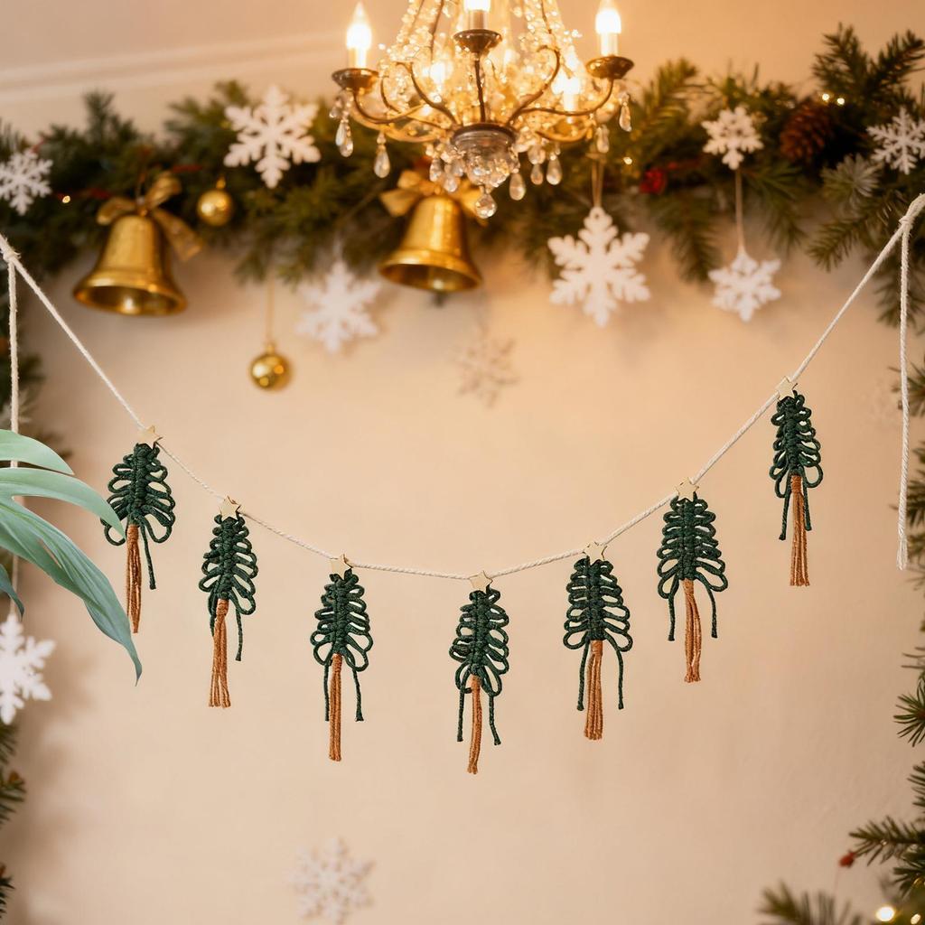 Boho Christmas Decor Macrame Christmas Decor Cotton Rope Handmade Wreath Tapestry For Living Room Doorway Bedroom Entryway Porch