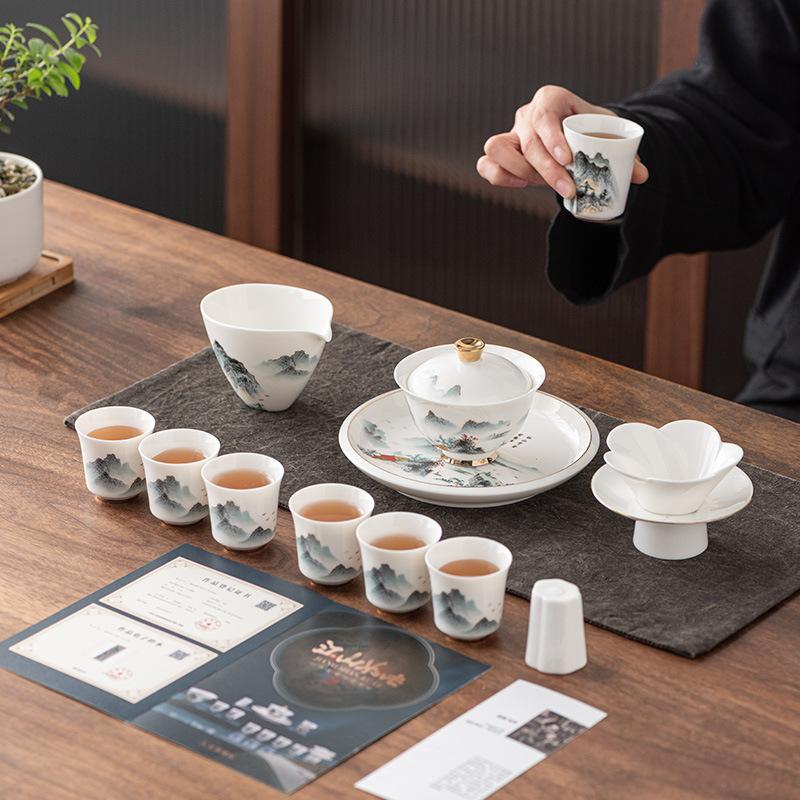 Picturesque high-end tea set gift box boutique retro Guochao cover bowl teacup business gift