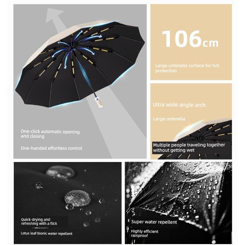 Fully Automatic Large Umbrella, Dual-Purpose for Rain and Sun, Black Rubber Sun Protection Umbrella, Foldable High-End Sunshade Umbrella