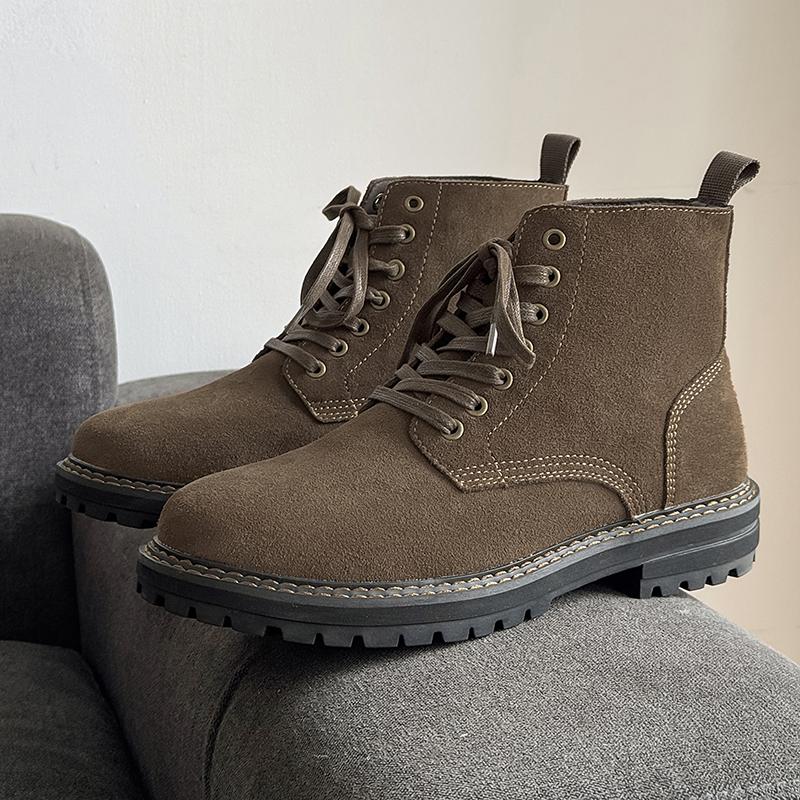 Fashion Classic Man High Top Shoes New Leather Ankle Boots Sneakers Fashion Outdoor Mens Basic Boots Lace Up Non-Slip Motorcycle Botas