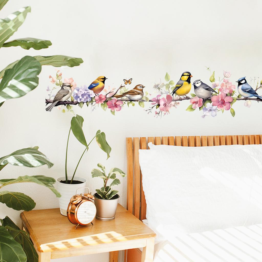 Watercolor Floral Bird Butterfly Wall Sticker Self-Adhesive Removable Bedroom Living Room Bedside Home Decor Art