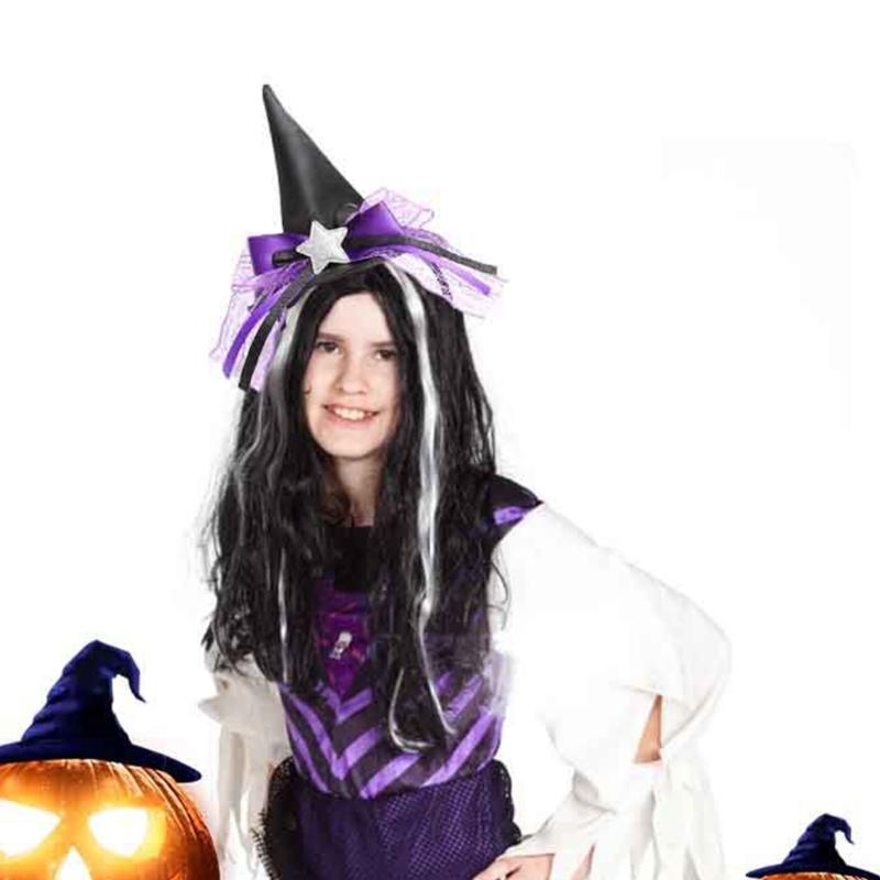 Fajna Opaska na Głowę z Kapeluszem Czarownicy i Czerwoną Koronką Dekoracje na Imprezę Mrocznej Wiedźmy Rekwizyty