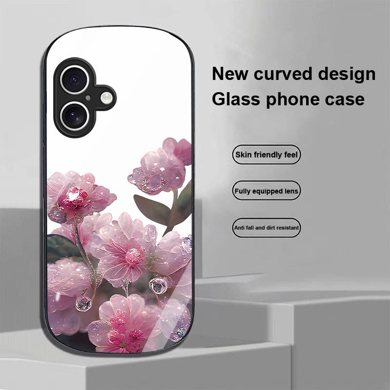 Goldene Pfingstrose Grün Für Apple IPhone 16 11 13 15 14 Pro Max 12 Mini 7 8 Plus XR X XS Ellipsenförmige Handyhülle aus gehärtetem Glas