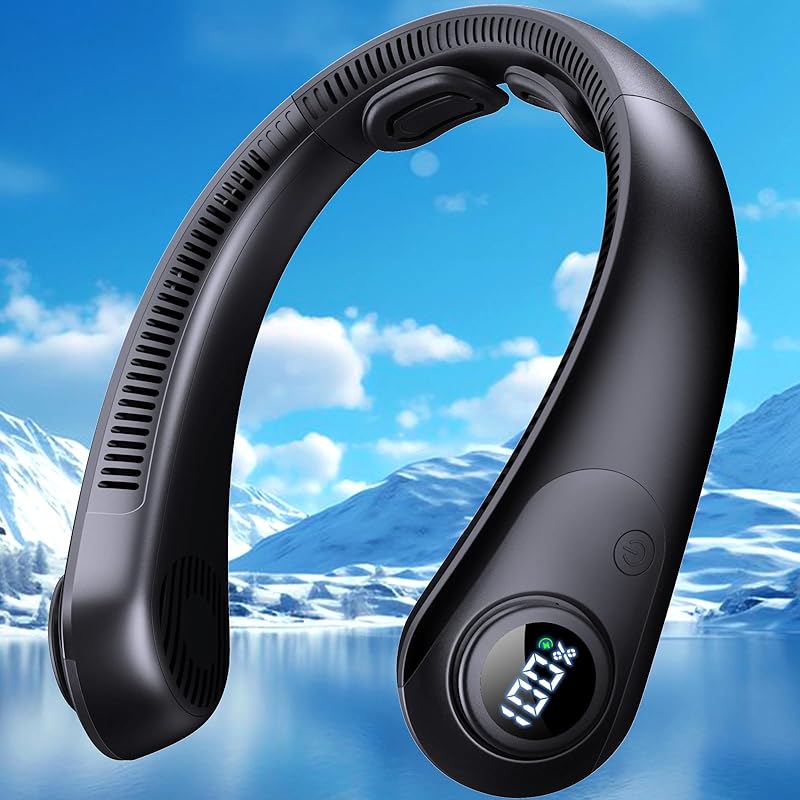 Portable Neck Fan That Blow Cold Air, LED Display, Rechargeable Hands-Free Wearable Cooling Personal Fan, 5 Speed, Neck Support, Bladeless Neck Air